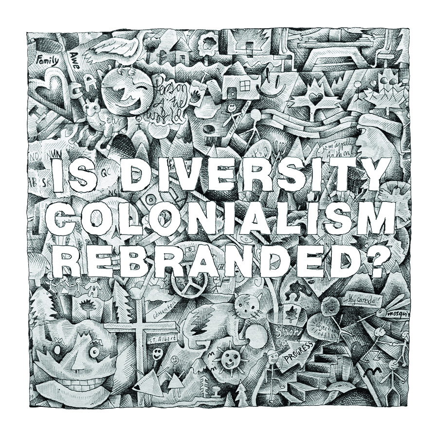 Canada's [New] Self Portrait: Panel 1, with the prominent text: Is Diversity Colonialism Rebranded?